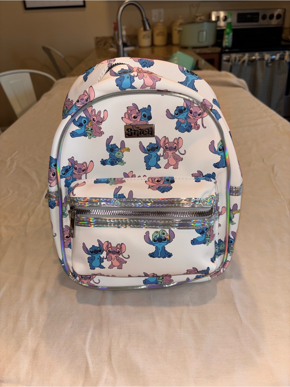 Disney White Mini Backpack with Blue and Pink Stitch Print